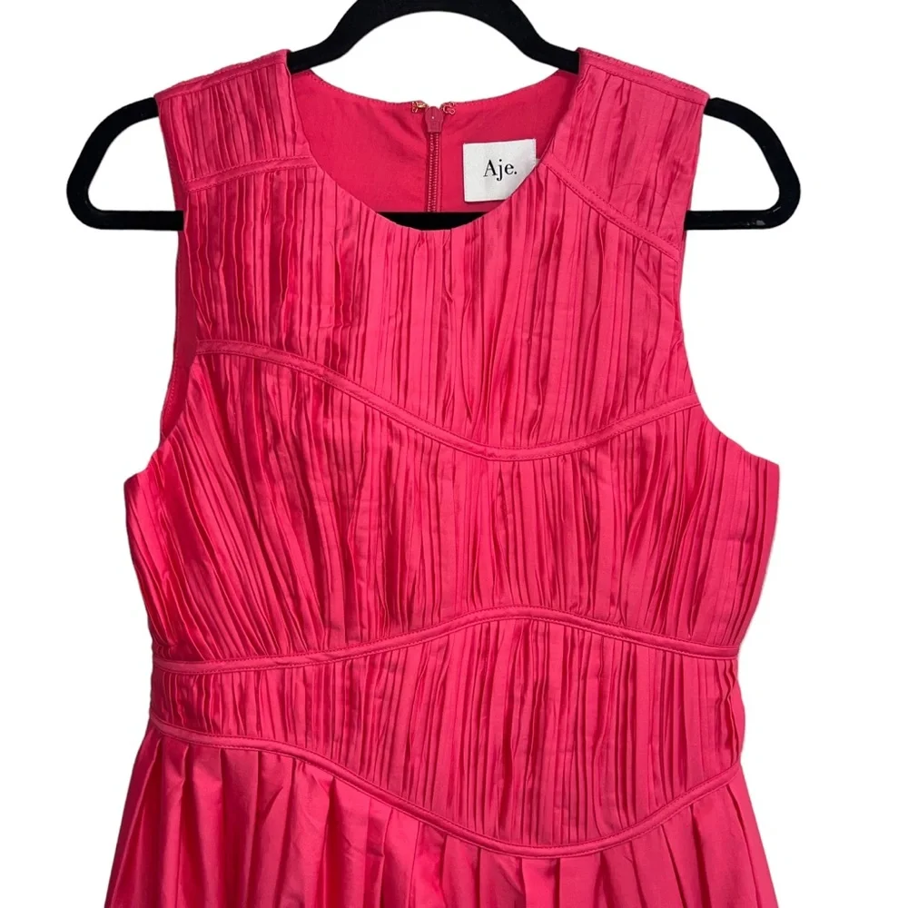 NEW NWT Aje. Sculptra Nya Gathered Midi Dress In Rouge Pink